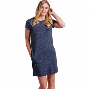 Toad&Co Women's Windmere II Short Sleeve Dress True Navy Butterfly Print Small